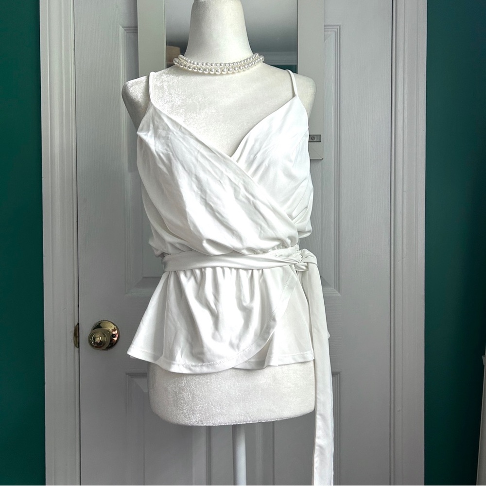 Express Elegant White Spaghetti Strap Wrap Blouse Small NWT
